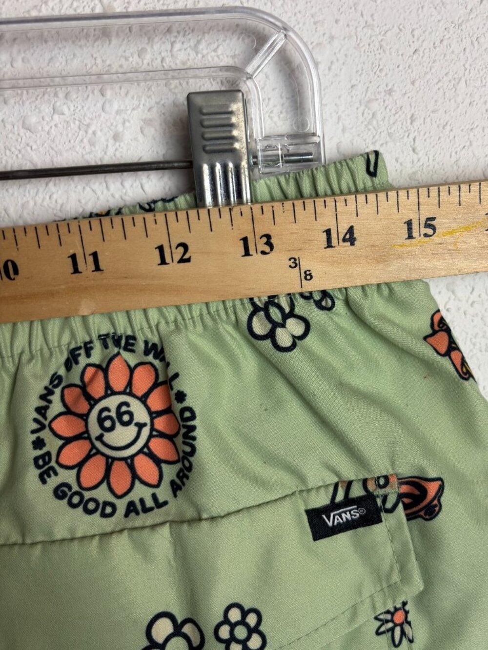 Van's Men's Size S Mixed Volley Swim Tunk Board Shorts Green Hippie Frogs Beach - Picture 7 of 9